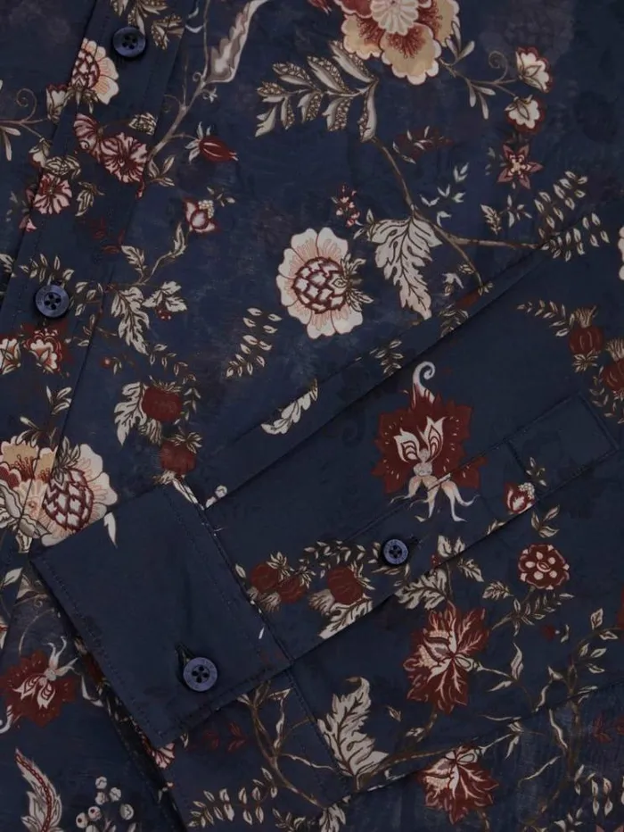 Men Floral Print Shirt Floral Blue Guess Shirts