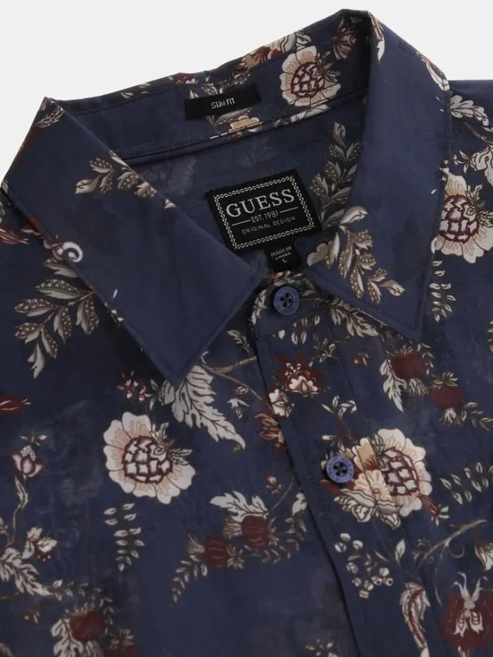 Men Floral Print Shirt Floral Blue Guess Shirts