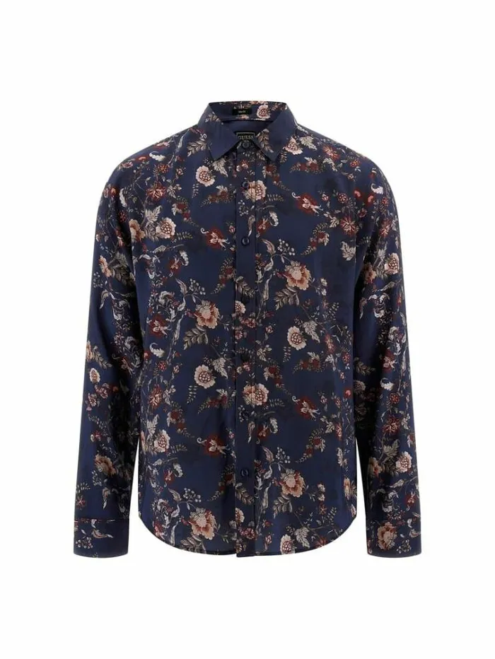 Men Floral Print Shirt Floral Blue Guess Shirts