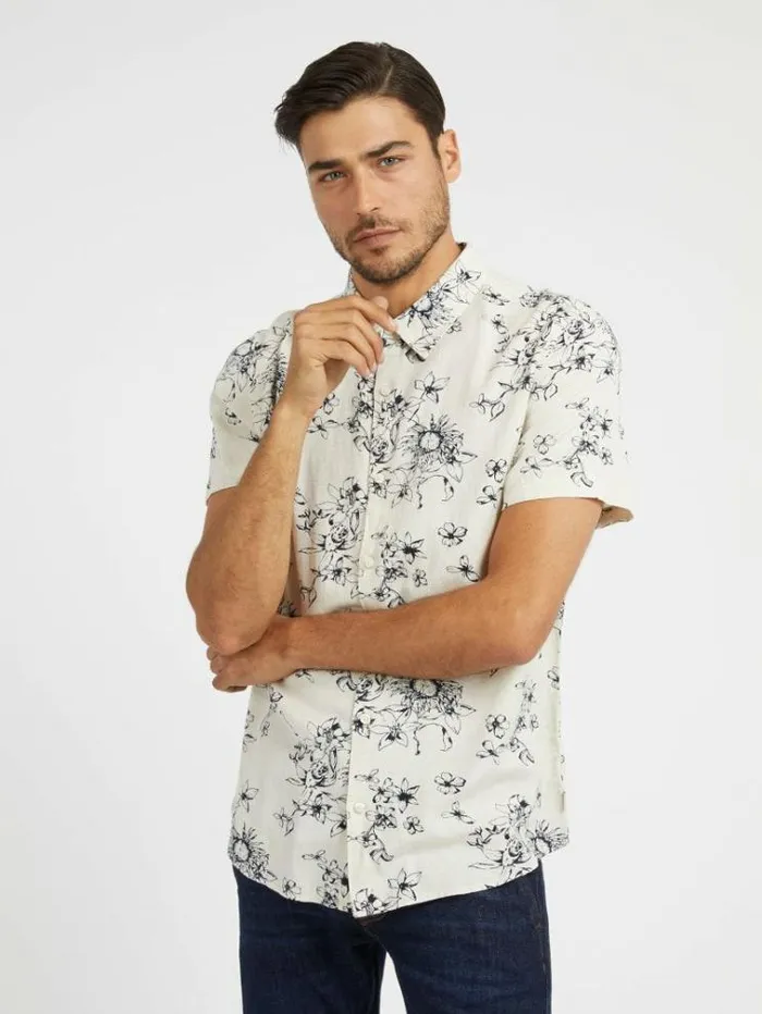 Men Floral Print Shirt White Multi Guess Shirts