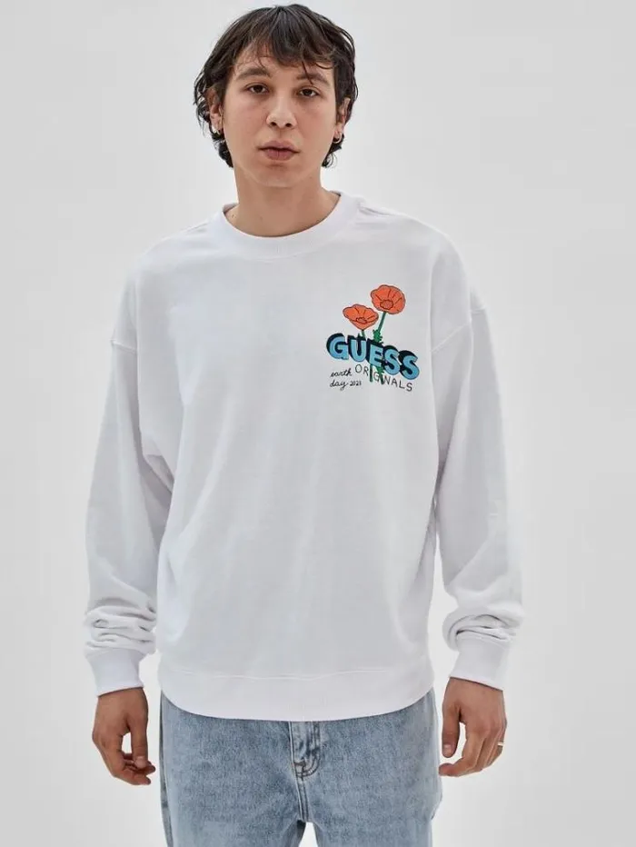 Men Front And Back Print Sweatshirt White Guess Knitwear And Sweatshirts