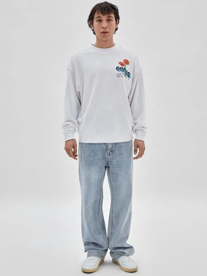 Men Front And Back Print Sweatshirt White Guess Knitwear And Sweatshirts