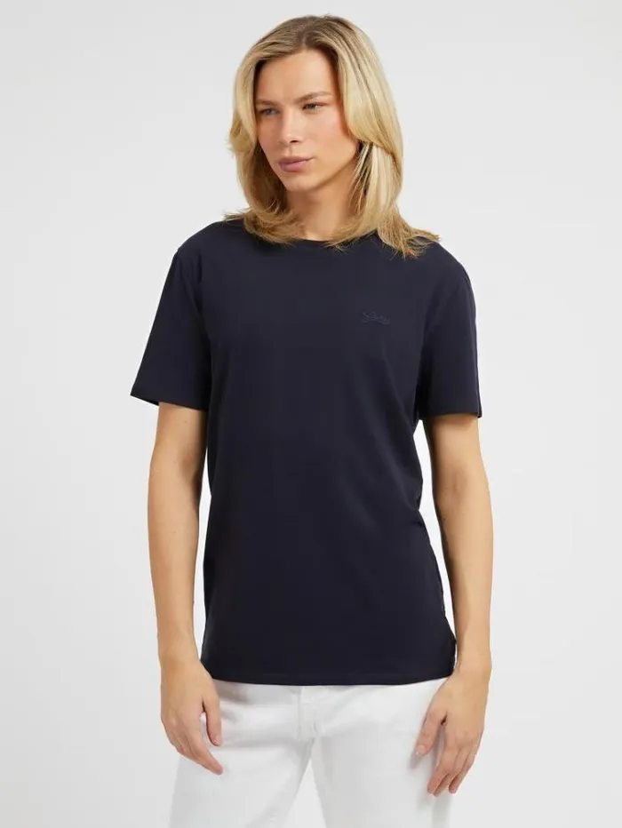 Men Front Embroidered Logo Tshirt Blue Guess Tshirts And Polo Shirts