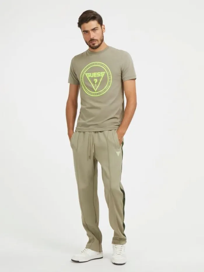 Men Front Logo Print Tshirt Green Guess Tshirts And Polo Shirts