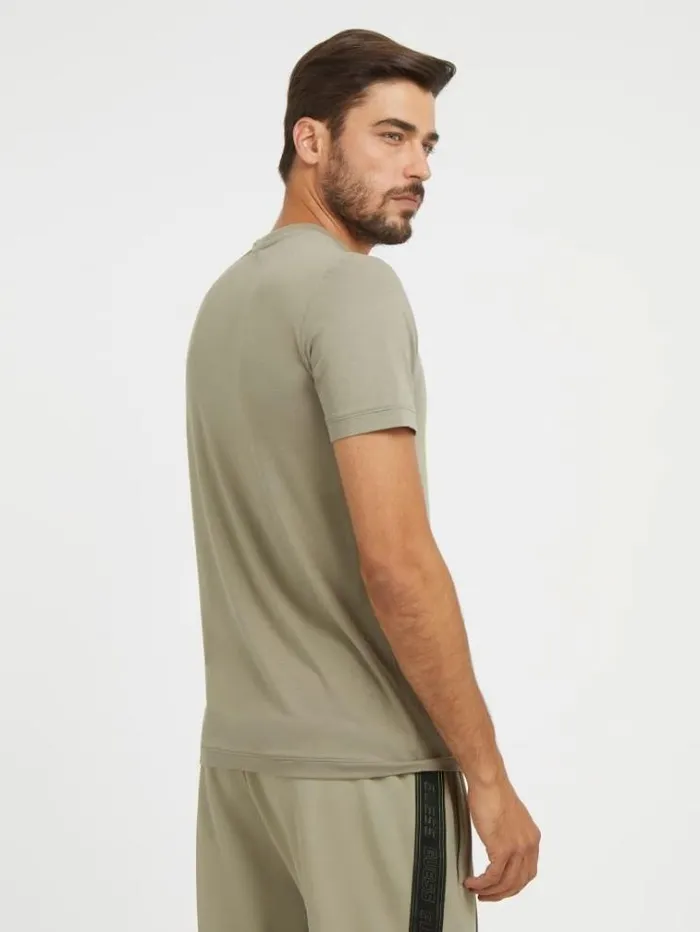 Men Front Logo Print Tshirt Green Guess Tshirts And Polo Shirts