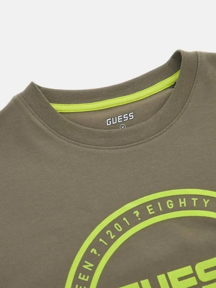 Men Front Logo Print Tshirt Green Guess Tshirts And Polo Shirts
