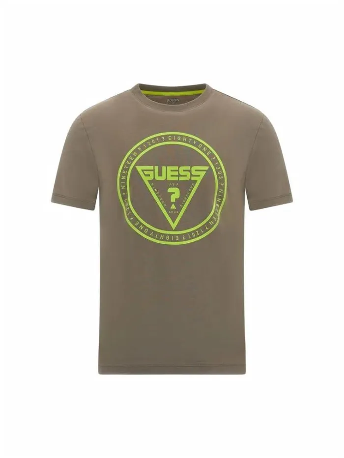 Men Front Logo Print Tshirt Green Guess Tshirts And Polo Shirts