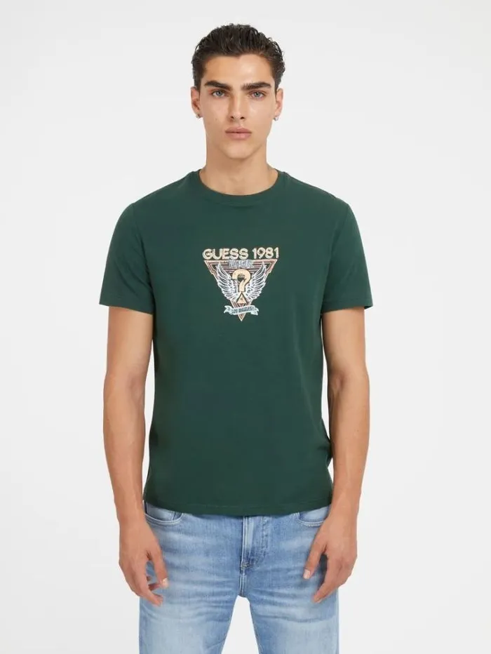 Men Front Logo Stretch Tshirt Green Guess Tshirts And Polo Shirts
