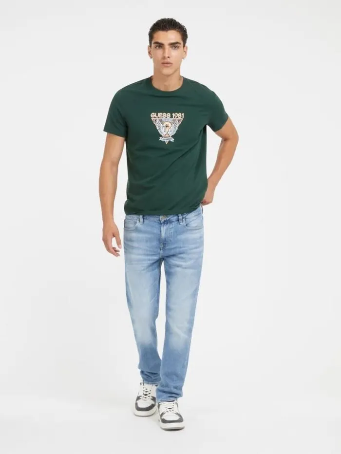 Men Front Logo Stretch Tshirt Green Guess Tshirts And Polo Shirts