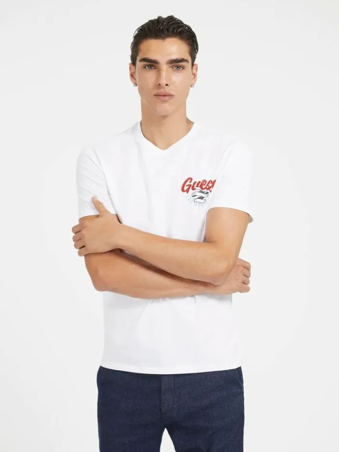 Men Front Logo Stretch Tshirt White Guess Tshirts And Polo Shirts
