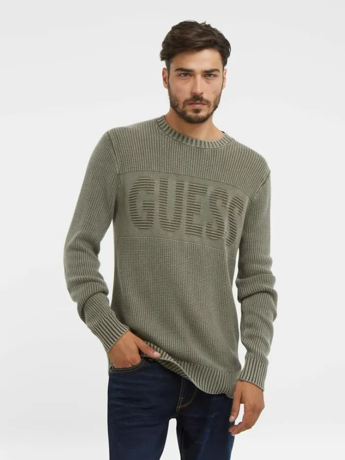Men Front Logo Sweater Green Guess Knitwear And Sweatshirts