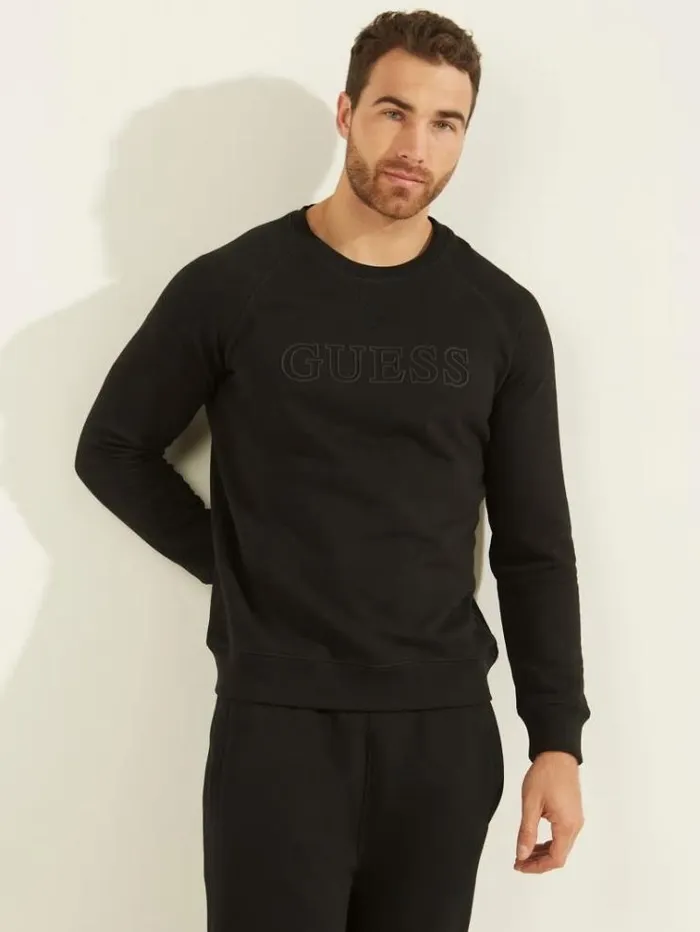Men Front Logo Sweatshirt Black Guess Knitwear And Sweatshirts