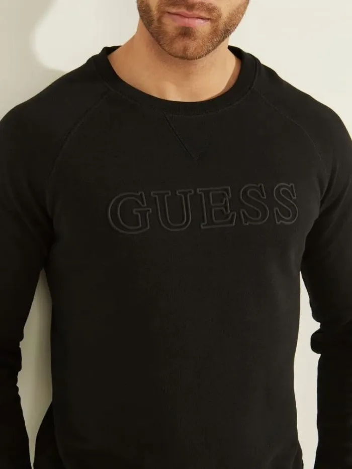 Men Front Logo Sweatshirt Black Guess Knitwear And Sweatshirts