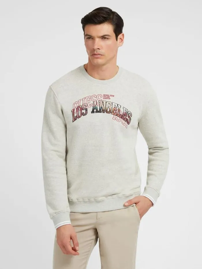 Men Front Logo Sweatshirt Grey Guess Knitwear And Sweatshirts