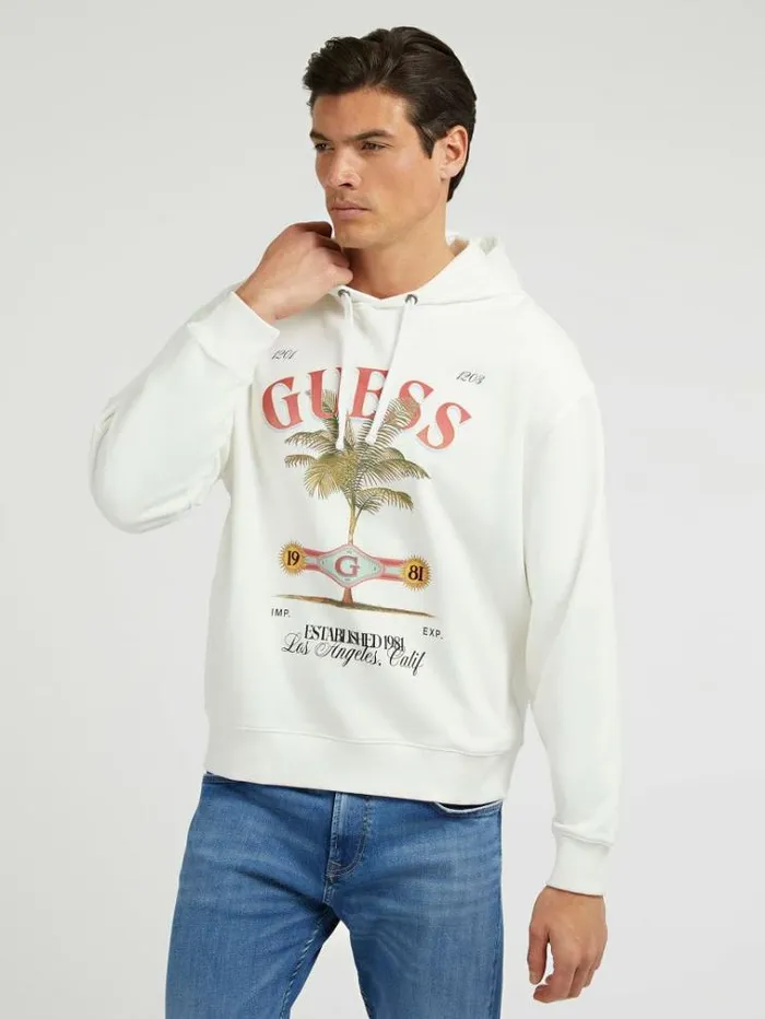 Men Front Logo Sweatshirt Multi Beige Guess Knitwear And Sweatshirts