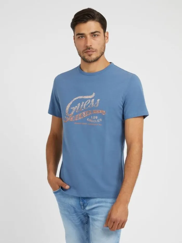 Men Front Logo Tshirt Light Blue Guess Tshirts And Polo Shirts