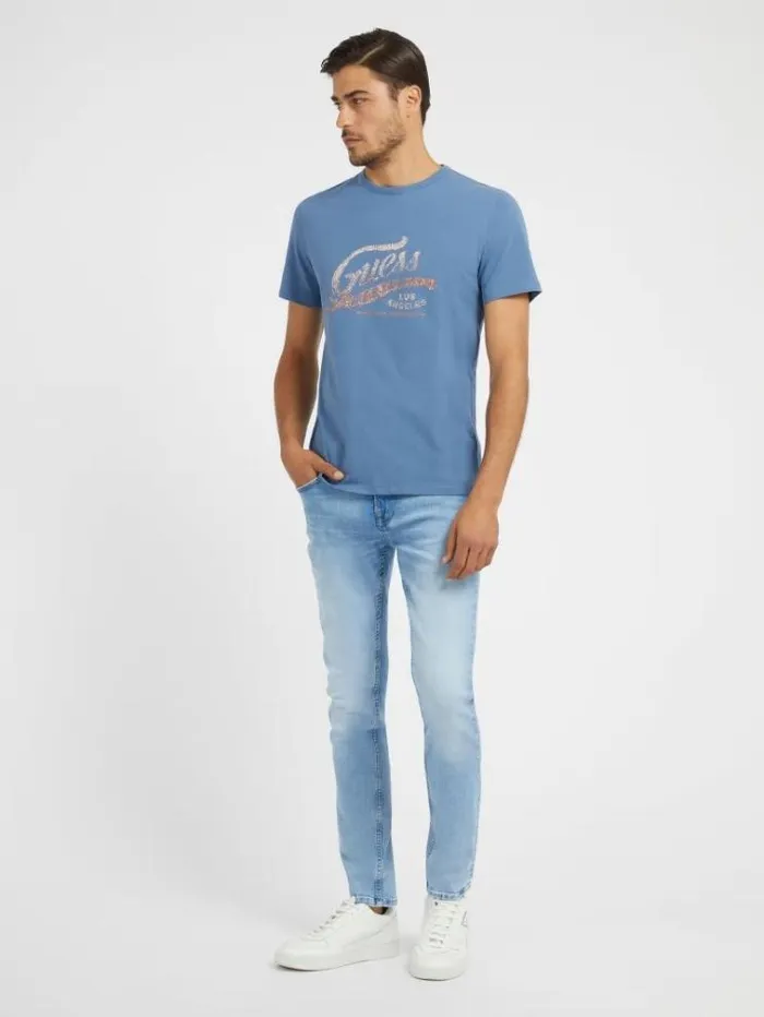 Men Front Logo Tshirt Light Blue Guess Tshirts And Polo Shirts