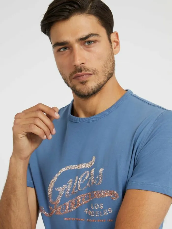 Men Front Logo Tshirt Light Blue Guess Tshirts And Polo Shirts