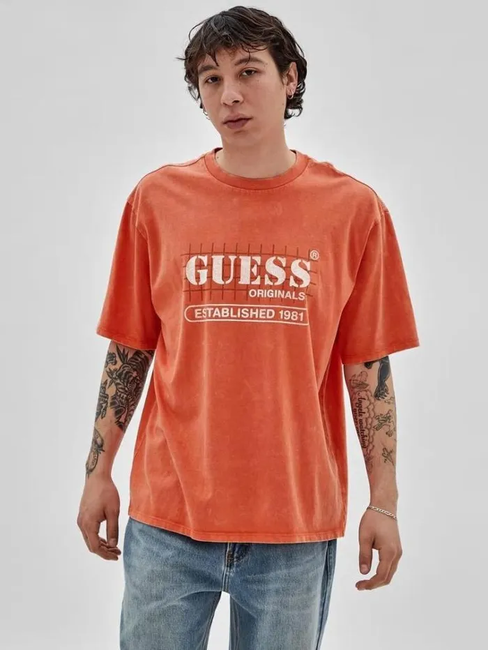 Men Front Logo Tshirt Orange Guess Tshirts And Polo Shirts