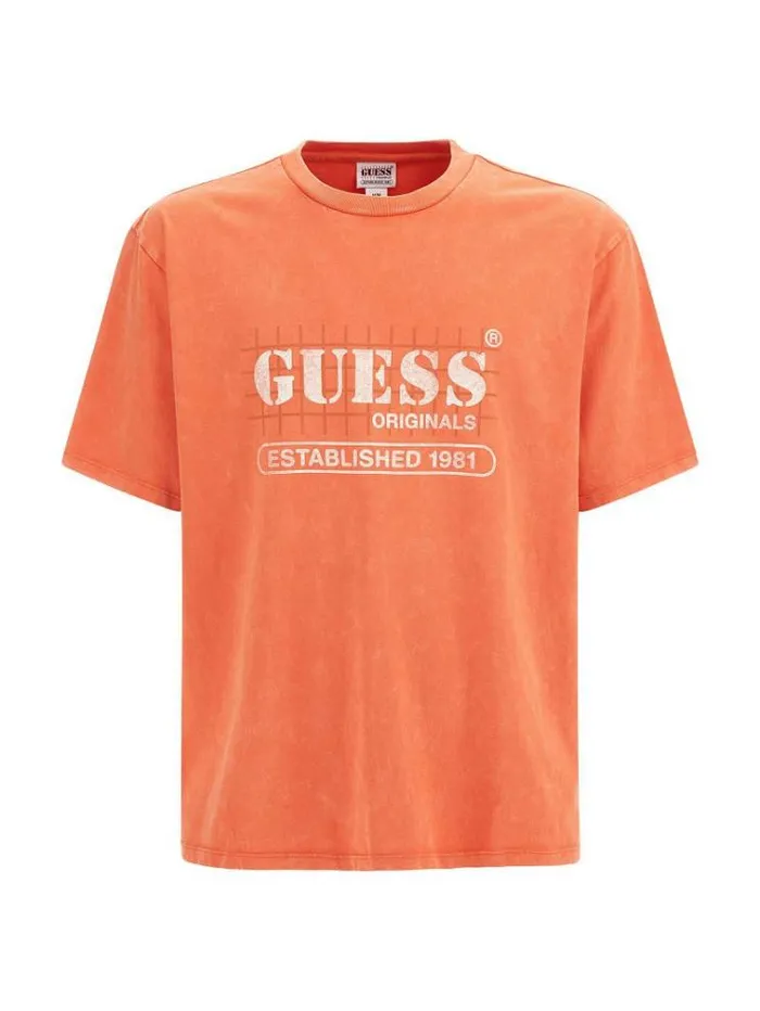 Men Front Logo Tshirt Orange Guess Tshirts And Polo Shirts