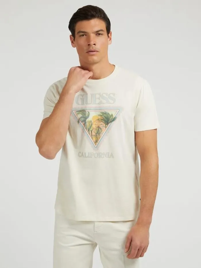 Men Front Logo Tshirt White Multi Guess Tshirts And Polo Shirts