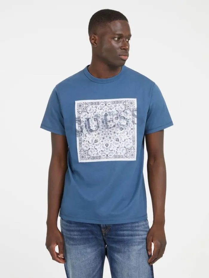 Men Front Patch Tshirt Blue Guess Tshirts And Polo Shirts