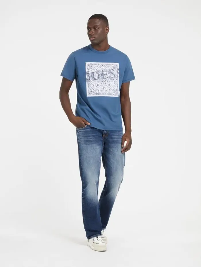 Men Front Patch Tshirt Blue Guess Tshirts And Polo Shirts