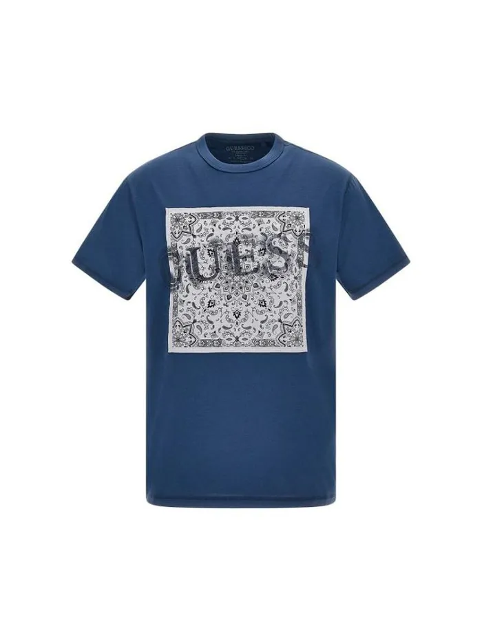 Men Front Patch Tshirt Blue Guess Tshirts And Polo Shirts