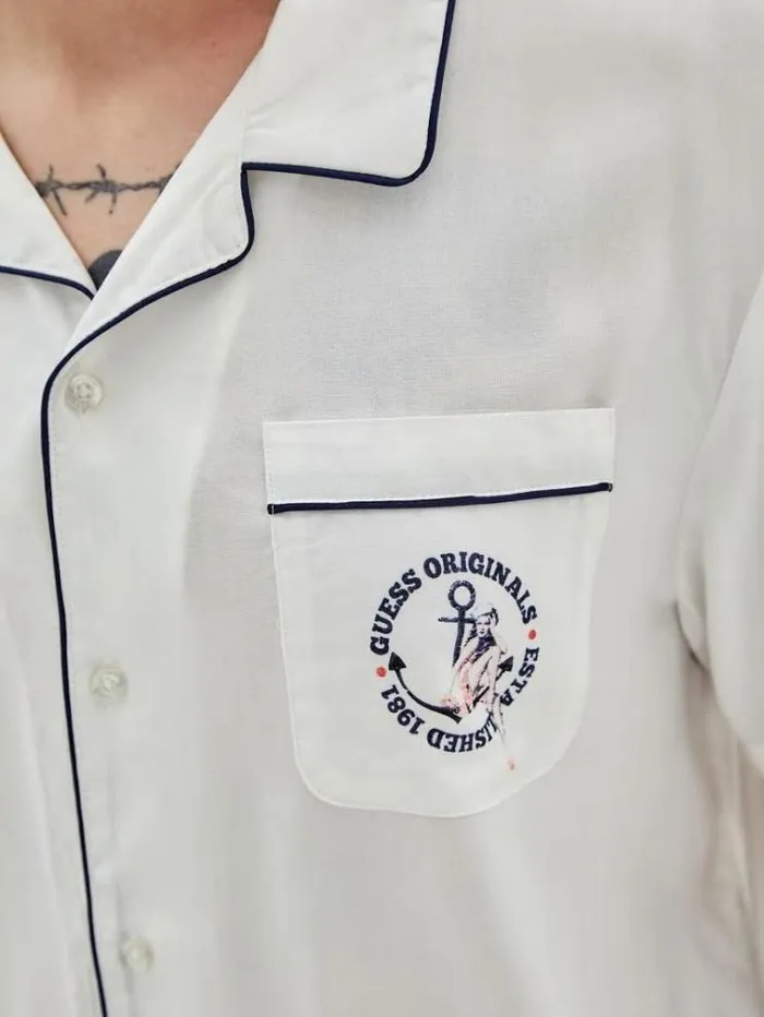 Men Front Pocket Shirt White Guess Shirts