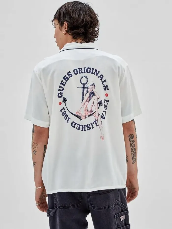 Men Front Pocket Shirt White Guess Shirts