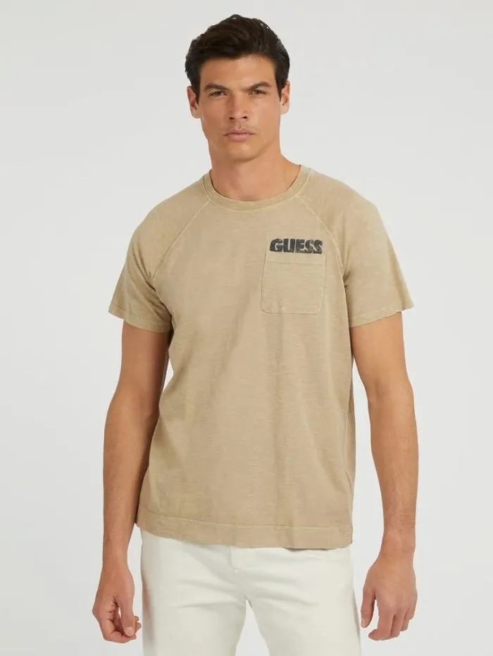 Men Front Pocket Tshirt Beige Guess Tshirts And Polo Shirts