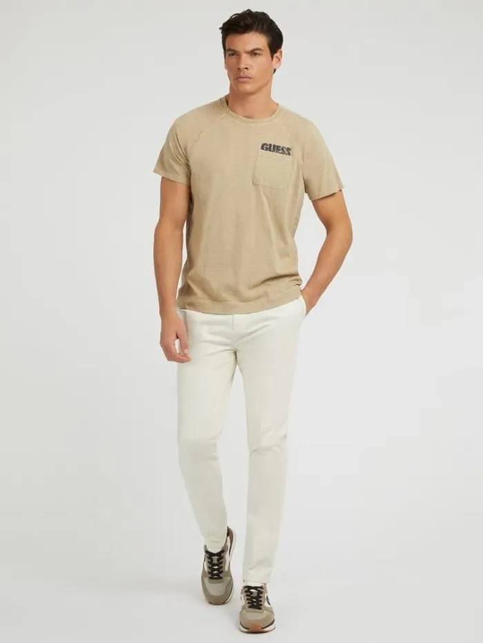 Men Front Pocket Tshirt Beige Guess Tshirts And Polo Shirts