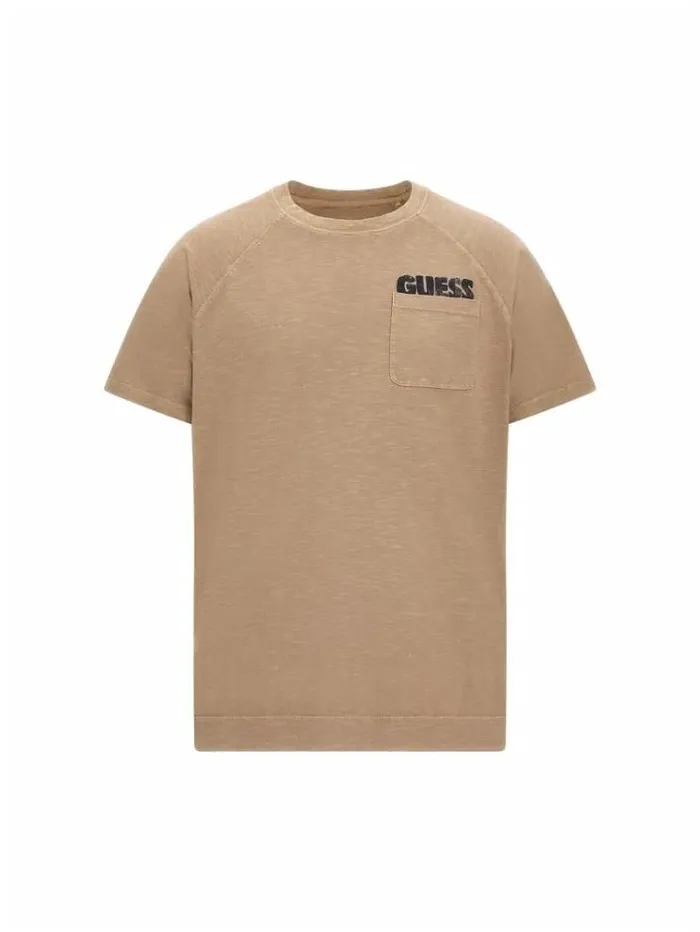 Men Front Pocket Tshirt Beige Guess Tshirts And Polo Shirts