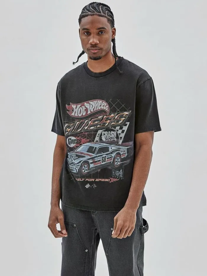 Men Front Print Tshirt Black Guess Tshirts And Polo Shirts