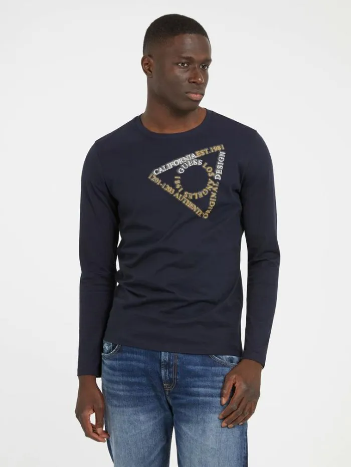 Men Front Print Tshirt Blue Guess Tshirts And Polo Shirts