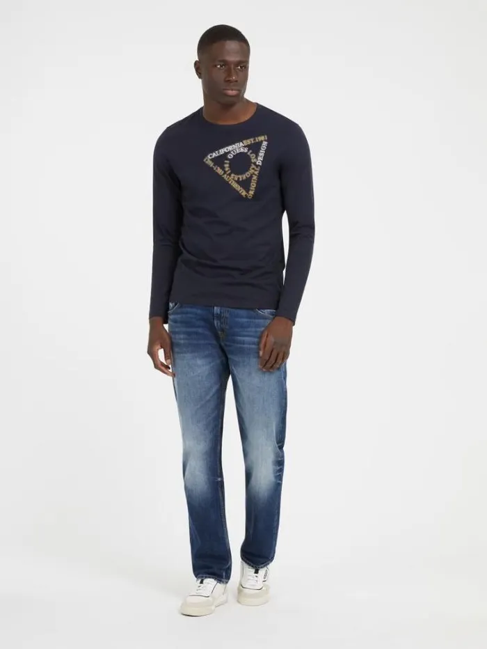 Men Front Print Tshirt Blue Guess Tshirts And Polo Shirts