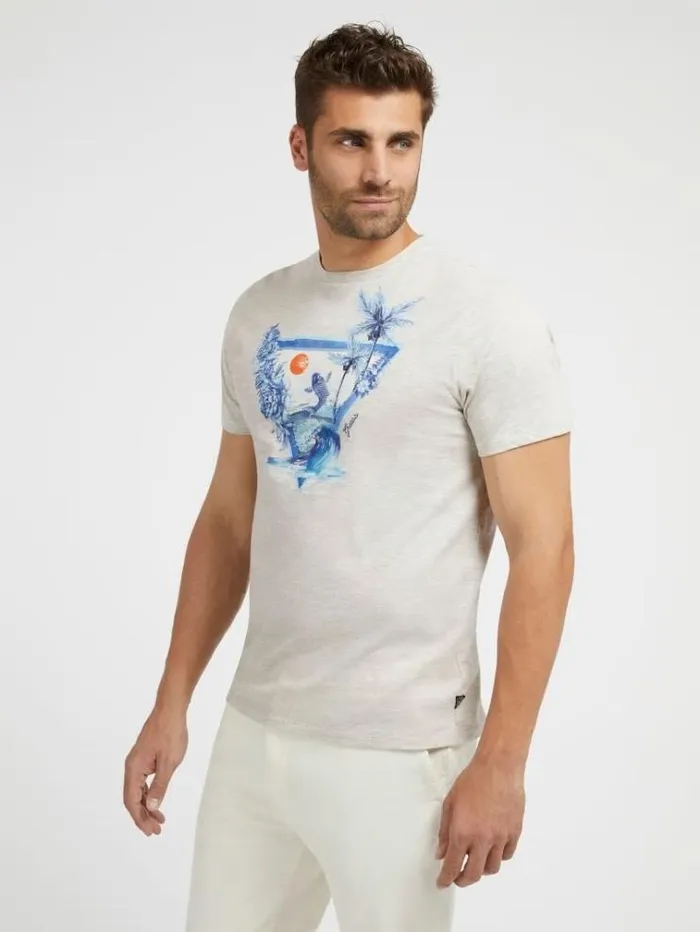 Men Front Print Tshirt Grey Guess Tshirts And Polo Shirts