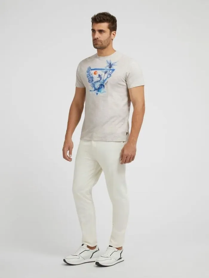 Men Front Print Tshirt Grey Guess Tshirts And Polo Shirts