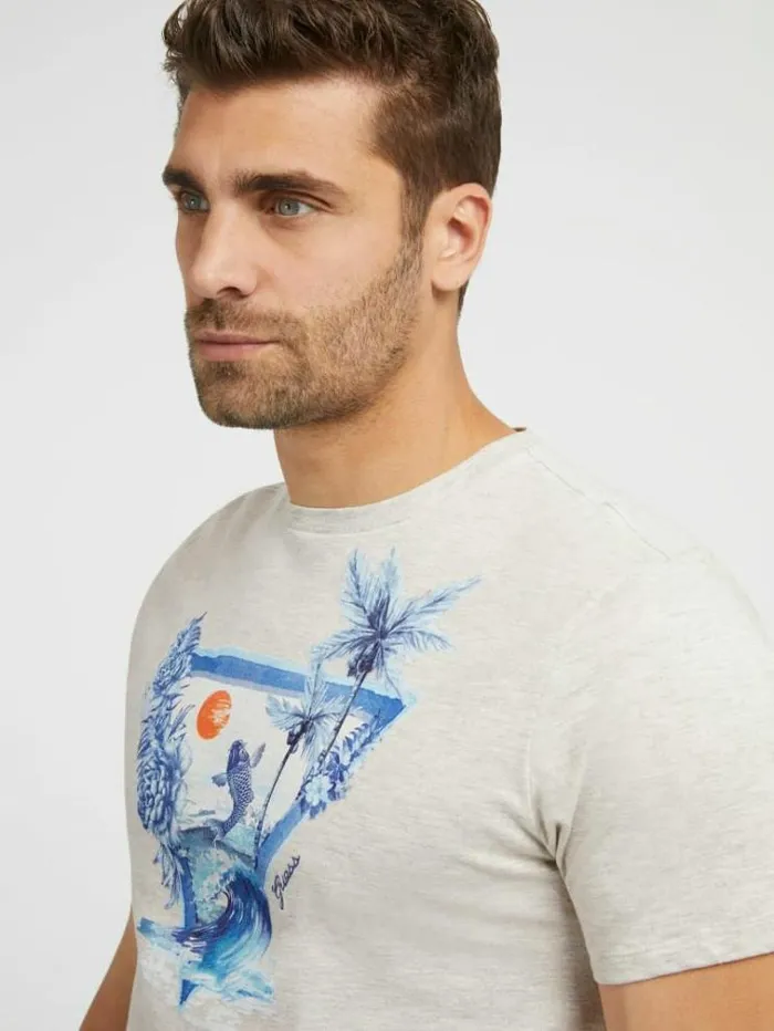 Men Front Print Tshirt Grey Guess Tshirts And Polo Shirts