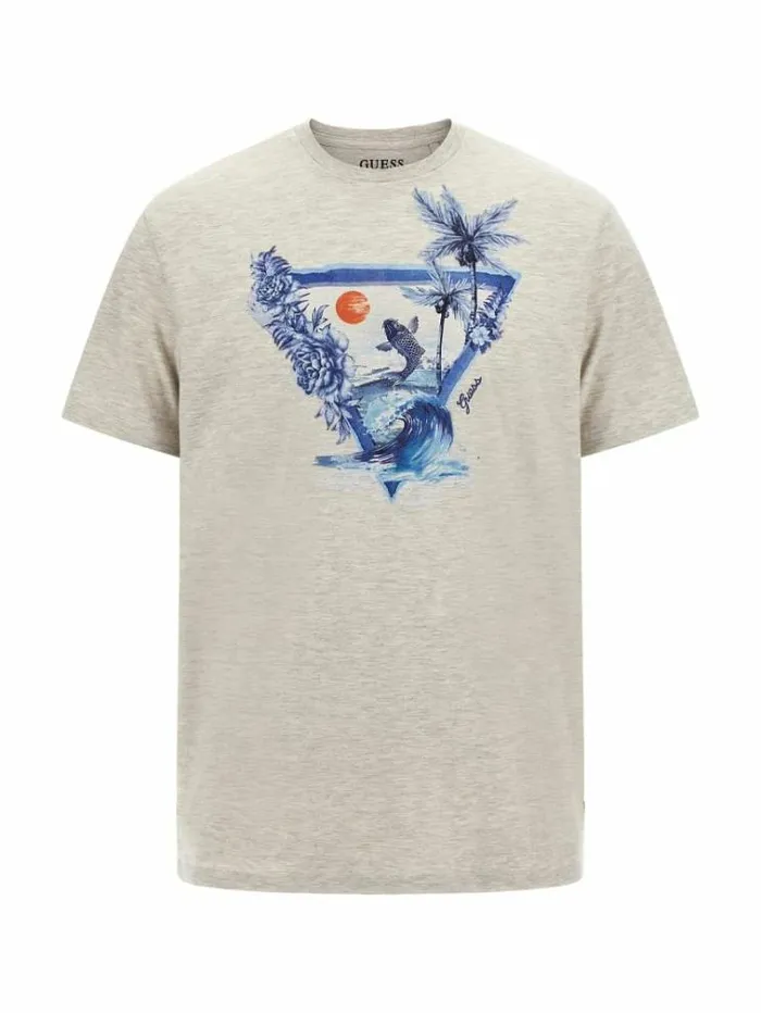 Men Front Print Tshirt Grey Guess Tshirts And Polo Shirts