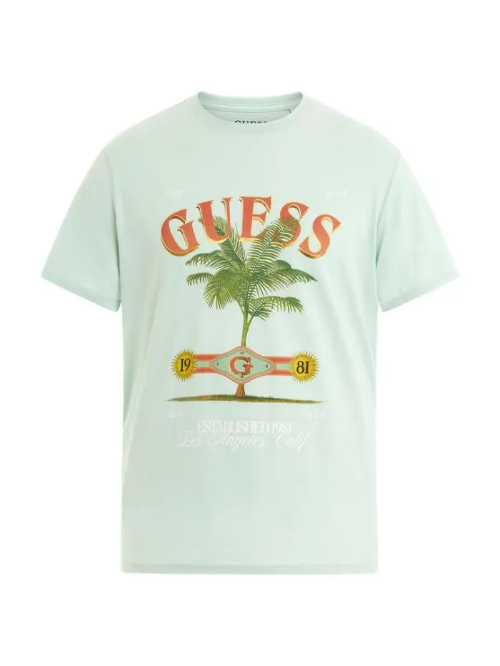 Men Front Print Tshirt Teal Guess Tshirts And Polo Shirts