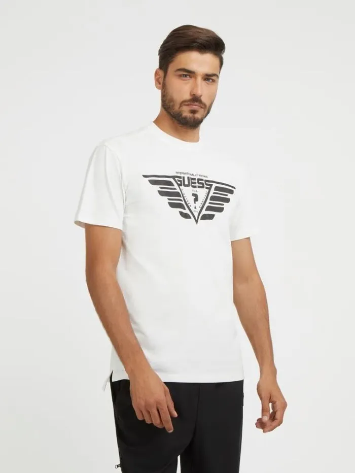 Men Front Print Tshirt White Guess Tshirts And Polo Shirts