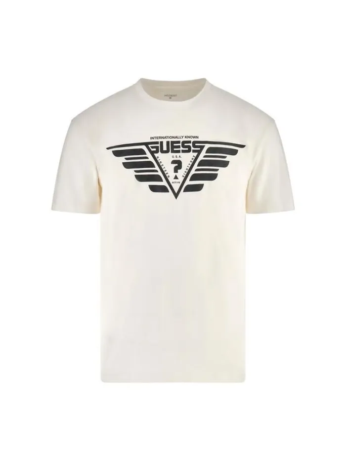 Men Front Print Tshirt White Guess Tshirts And Polo Shirts