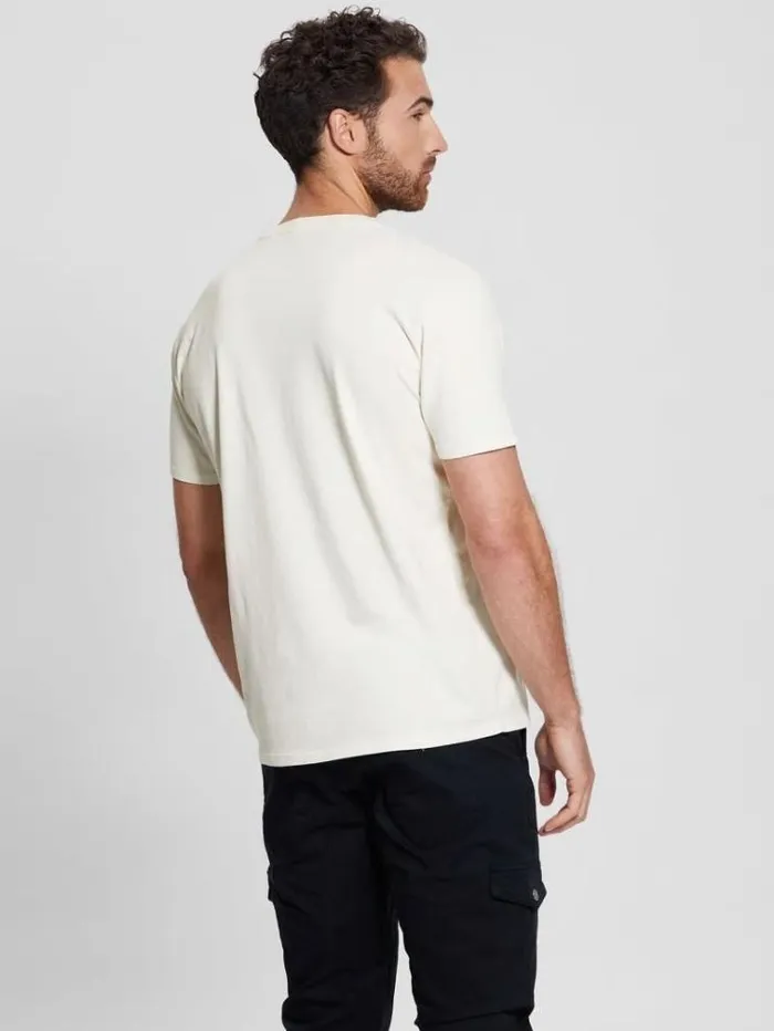 Men Front Print Tshirt White Multi Guess Tshirts And Polo Shirts