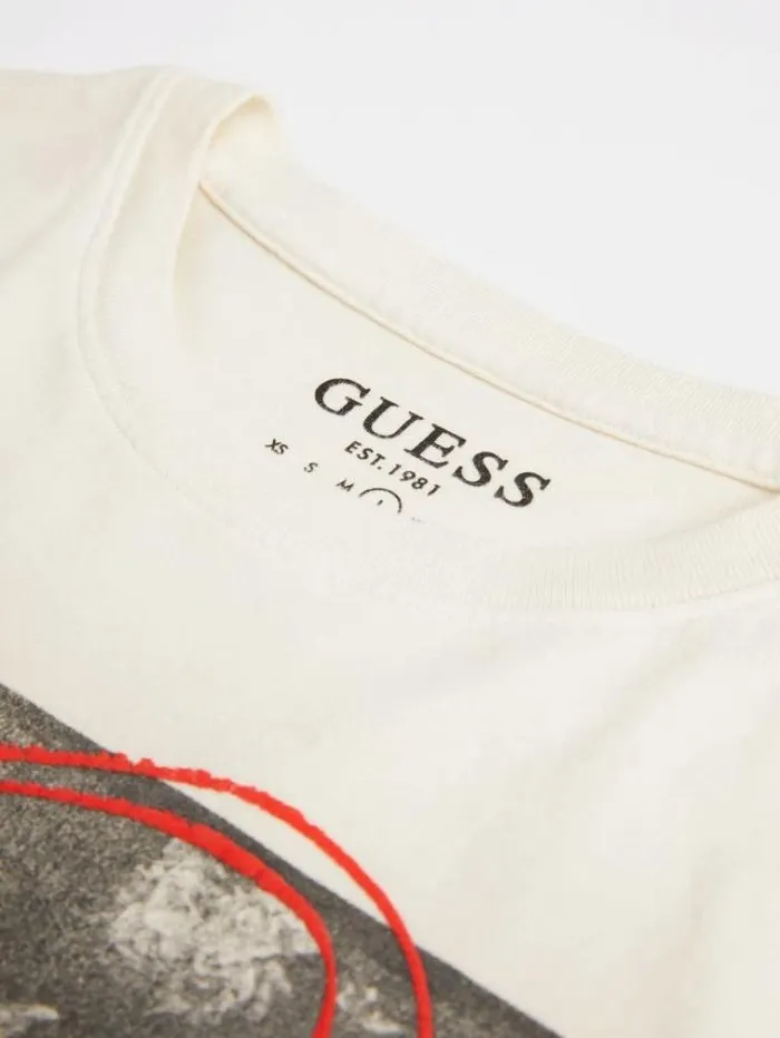 Men Front Print Tshirt White Multi Guess Tshirts And Polo Shirts