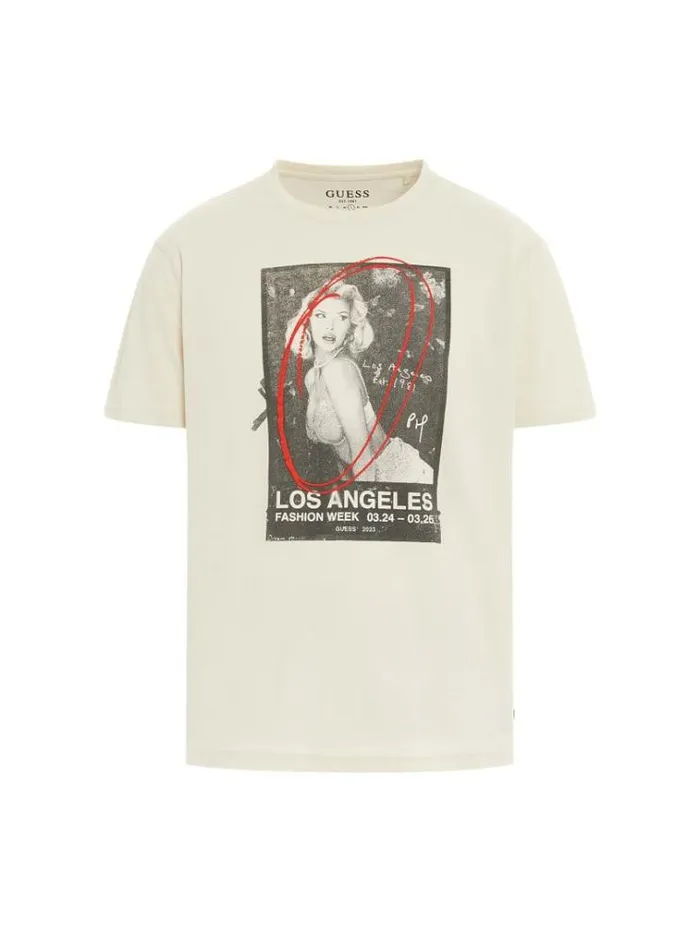 Men Front Print Tshirt White Multi Guess Tshirts And Polo Shirts