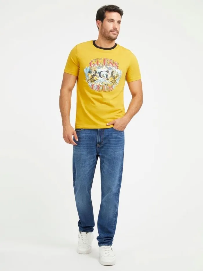 Men Front Print Tshirt Yellow Guess Tshirts And Polo Shirts