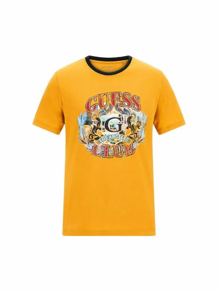 Men Front Print Tshirt Yellow Guess Tshirts And Polo Shirts