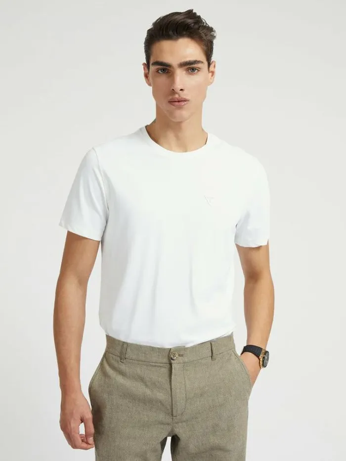 Men Front Triangle Logo Patch Tshirt White Guess Tshirts And Polo Shirts