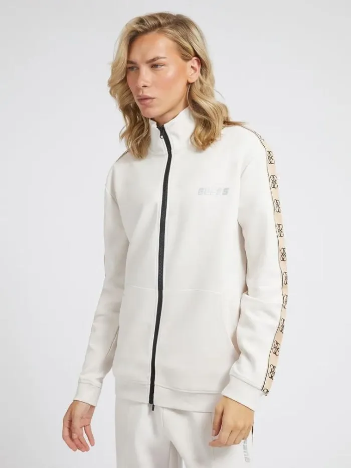 Men Full Zip Sweatshirt White Guess Knitwear And Sweatshirts